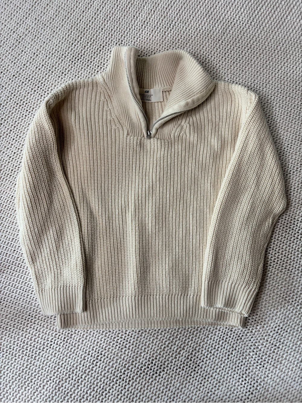 H&M Boy’s Cream Ribbed Half-Zip Sweater